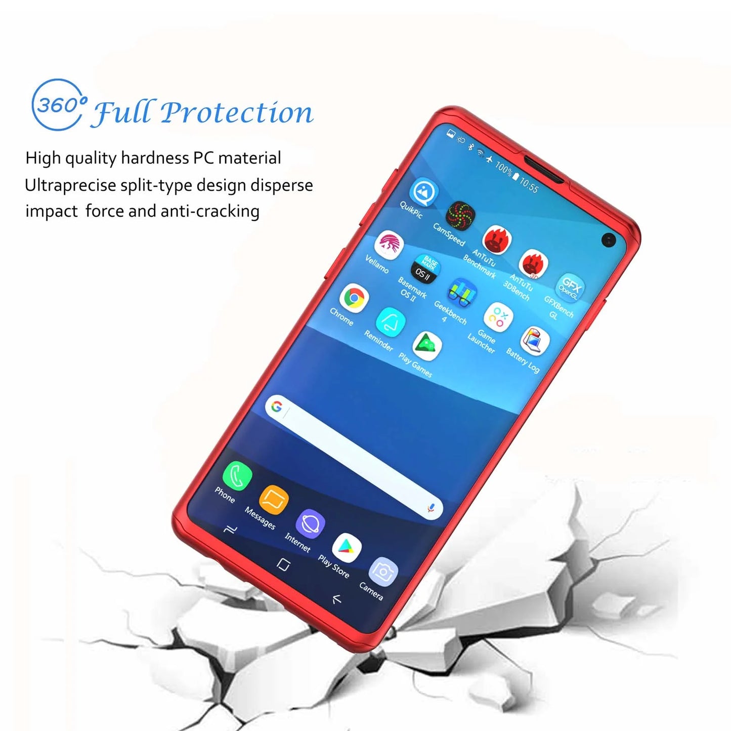 Samsung Galaxy S10 Case, Case for Galaxy S10, Galaxy S10 Screen Protector, Thin Premium Dual Layer Hard Case for Galaxy S10 with Tempered Glass Screen Protector for Galalxy S10 6.1"-Red