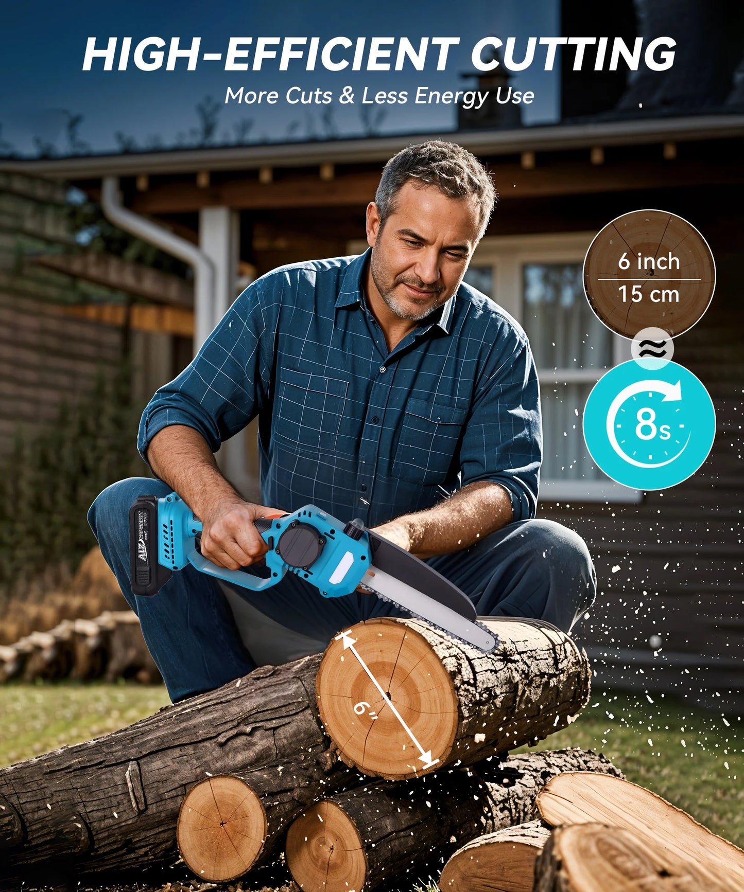 8 Inch Portable Electric Cordless Chainsaw, Mini Chainsaw Set with Oiler System, Battery Powered