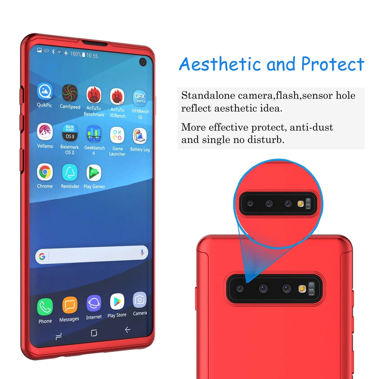 Samsung Galaxy S10 Case, Case for Galaxy S10, Galaxy S10 Screen Protector, Thin Premium Dual Layer Hard Case for Galaxy S10 with Tempered Glass Screen Protector for Galalxy S10 6.1"-Red