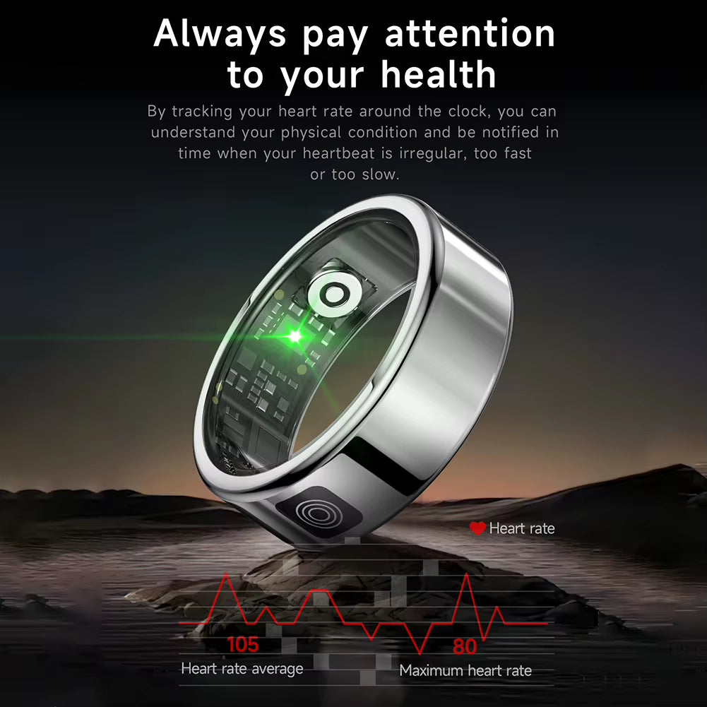 RS08 Smart Ring 5ATM Waterproof Fitness Tracker Bluetooth-Compatible 5.1 Heart Rate Blood Oxygen Sleep Monitoring for Men Women