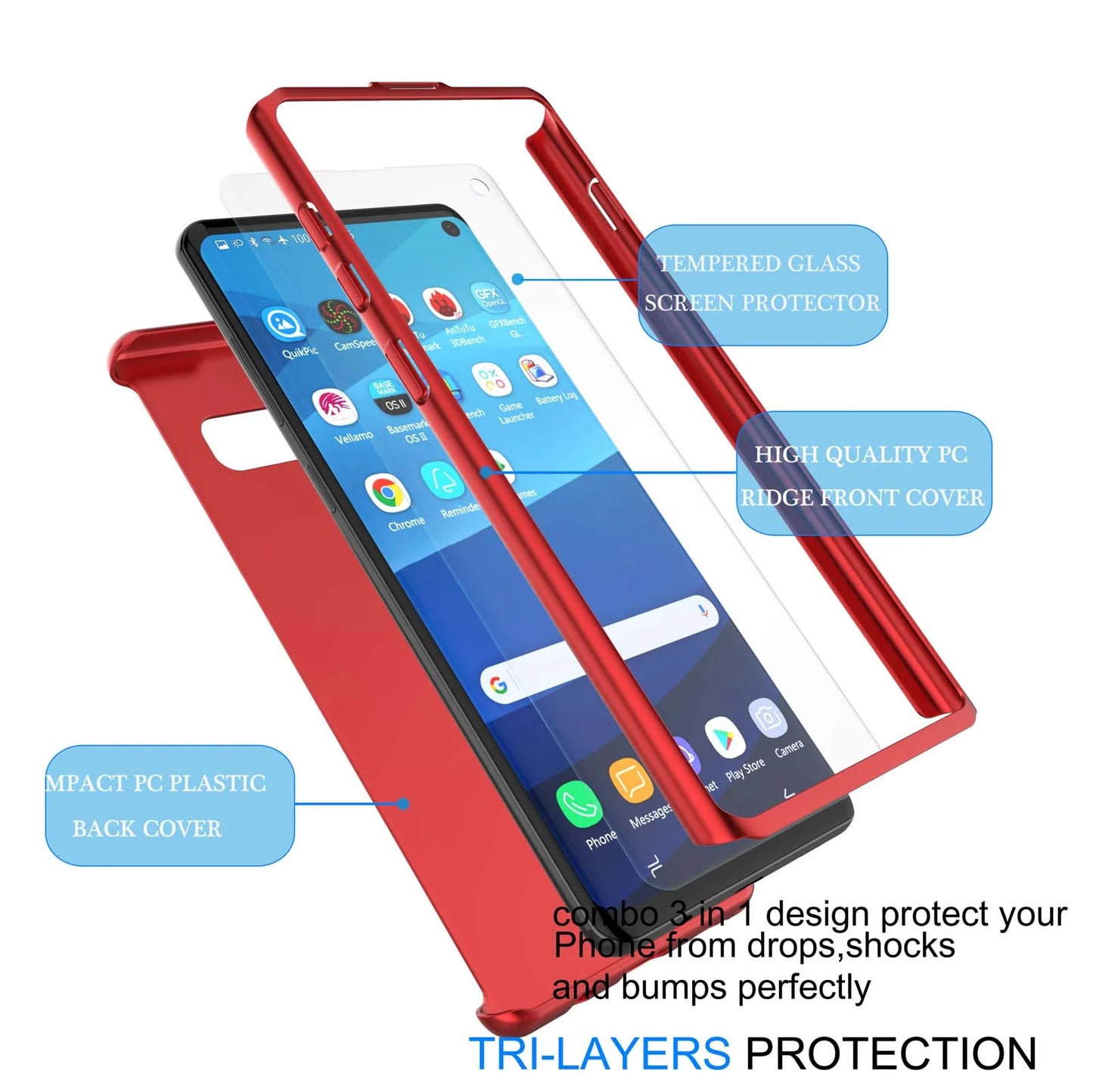 Samsung Galaxy S10 Case, Case for Galaxy S10, Galaxy S10 Screen Protector, Thin Premium Dual Layer Hard Case for Galaxy S10 with Tempered Glass Screen Protector for Galalxy S10 6.1"-Red