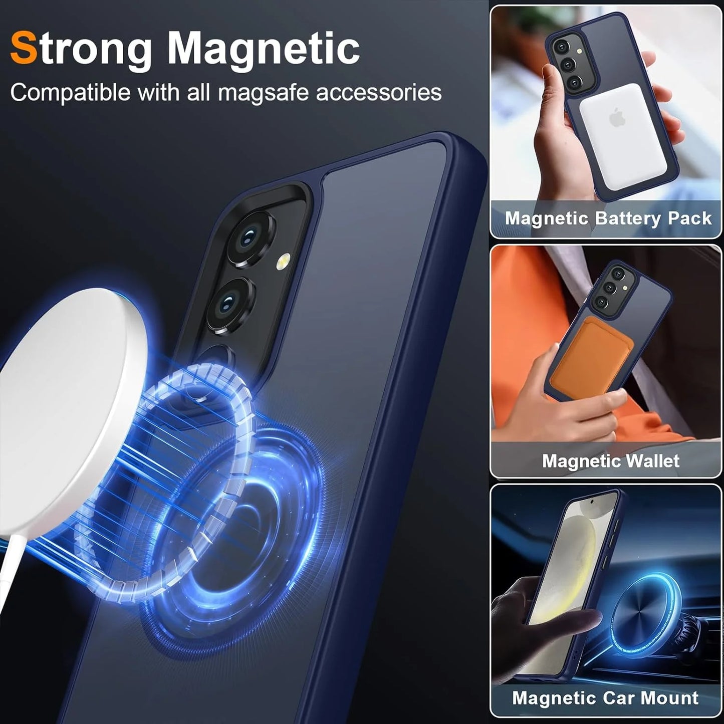 Phone Case Compatible with Magsafe for Samsung Galaxy S24 plus Magnetic Case, Heavy Duty Slim Dual Layer Shockproof Magnetic Case for Samsung Galaxy S24 Plus, Navy