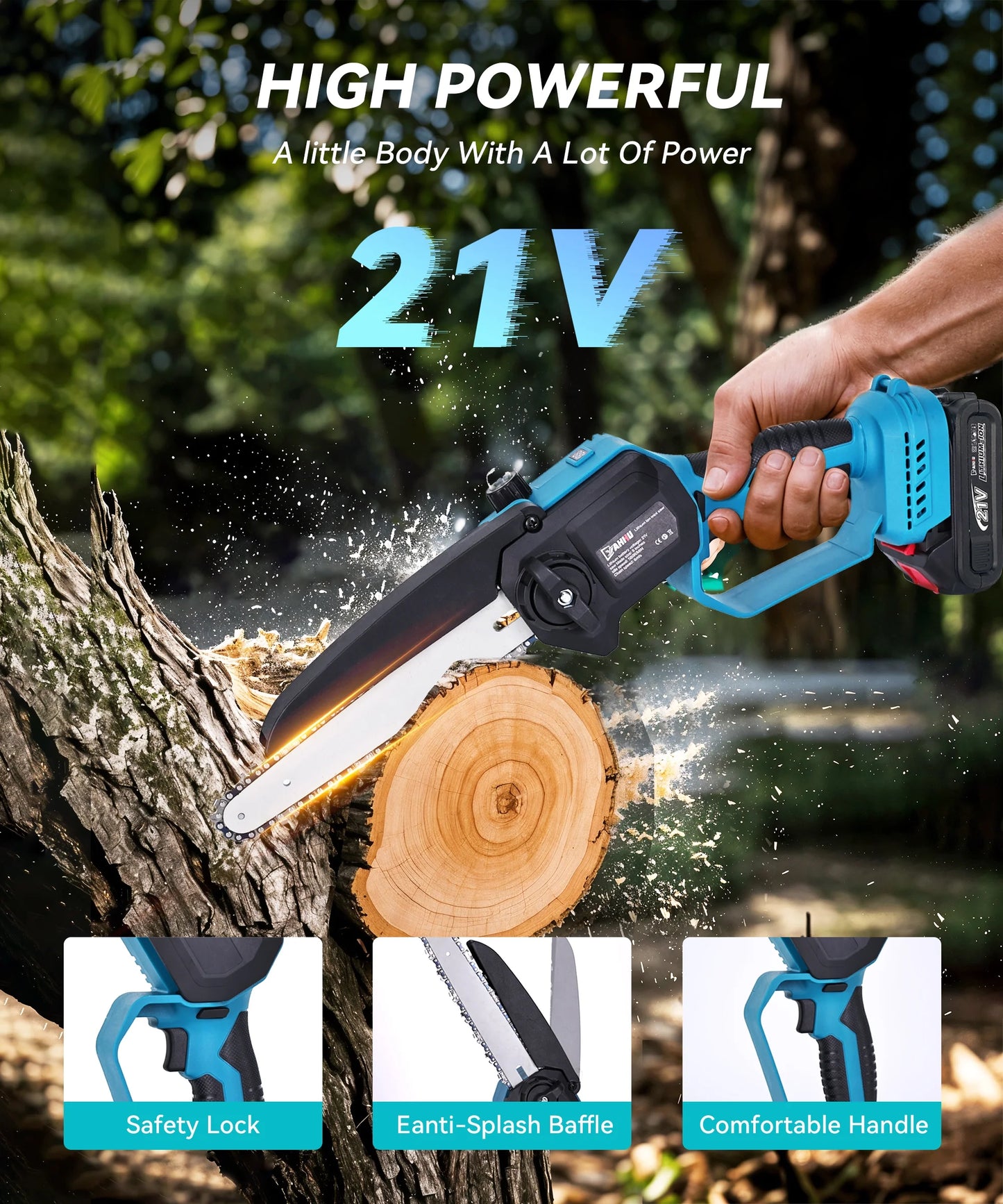 8 Inch Portable Electric Cordless Chainsaw, Mini Chainsaw Set with Oiler System, Battery Powered