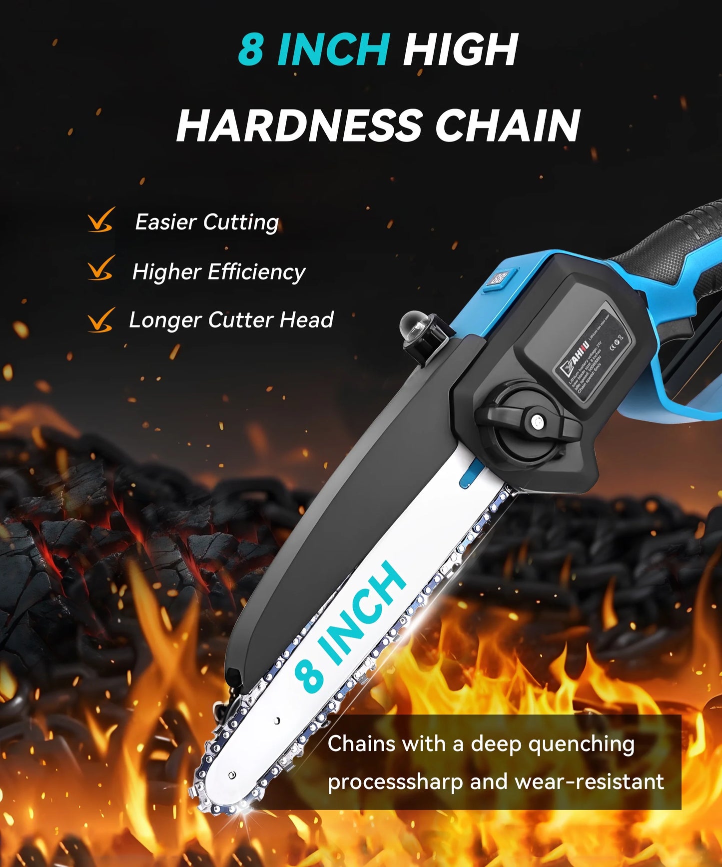 8 Inch Portable Electric Cordless Chainsaw, Mini Chainsaw Set with Oiler System, Battery Powered