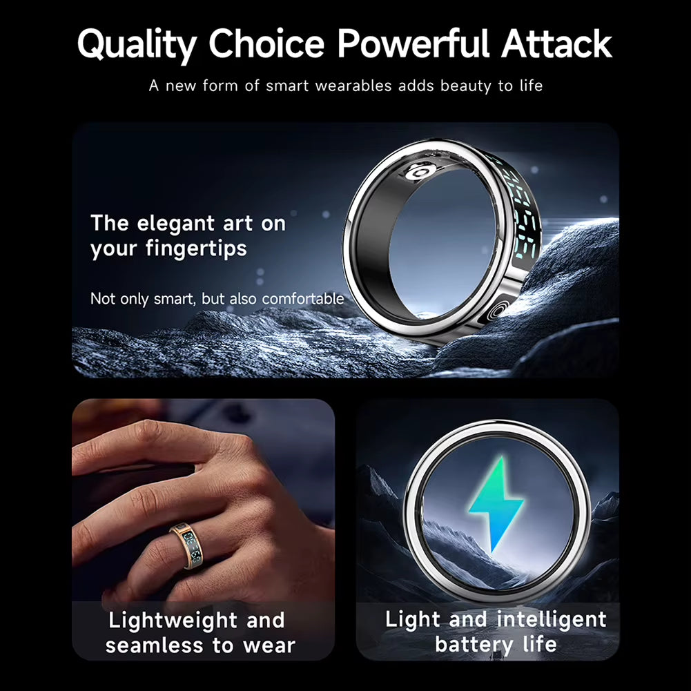 RS08 Smart Ring 5ATM Waterproof Fitness Tracker Bluetooth-Compatible 5.1 Heart Rate Blood Oxygen Sleep Monitoring for Men Women