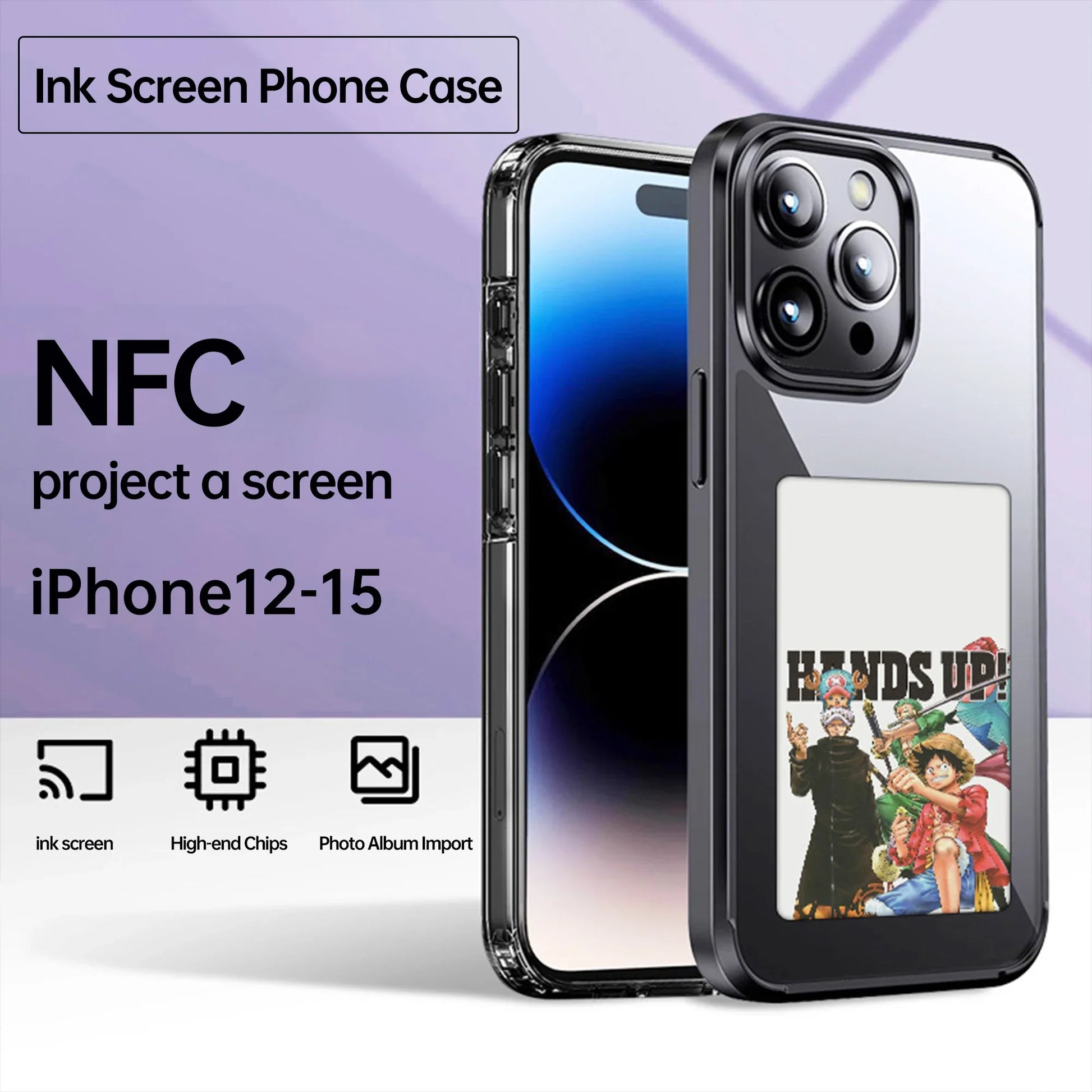 DIY Display Eink Screen Phone Case Smart NFC Refesh Phone Protective Cover for  15 14 13 Pro Max Back Case Battery Free