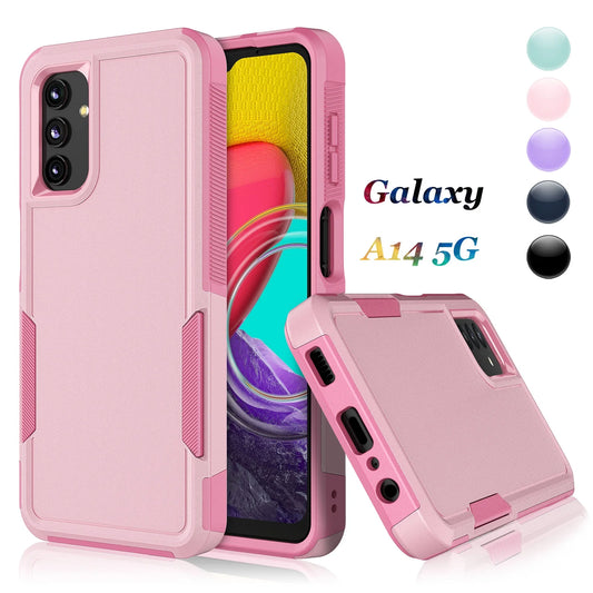 For Samsung Galaxy A14 5G Case, 2 in 1 PC Phone Case for Galaxy A14 5G 6.6" 2022 Case,  Rubber & Rugged Shockproof Full Body Protection Case Cover - Pink