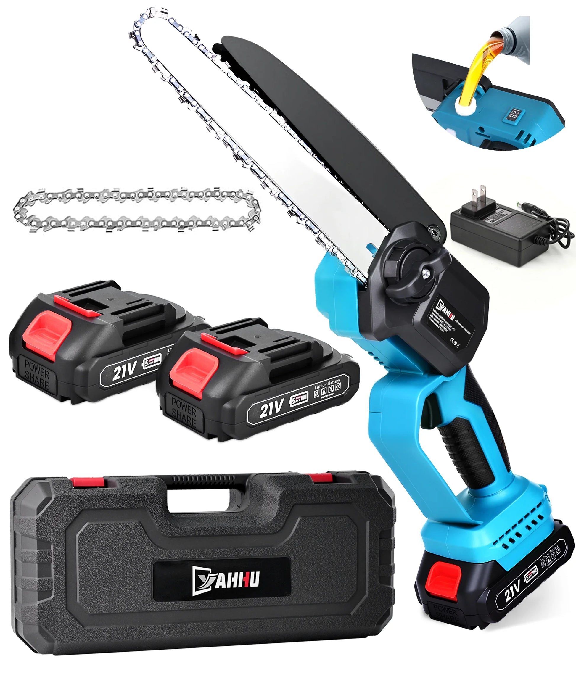 8 Inch Portable Electric Cordless Chainsaw, Mini Chainsaw Set with Oiler System, Battery Powered