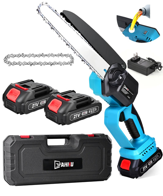 8 Inch Portable Electric Cordless Chainsaw, Mini Chainsaw Set with Oiler System, Battery Powered